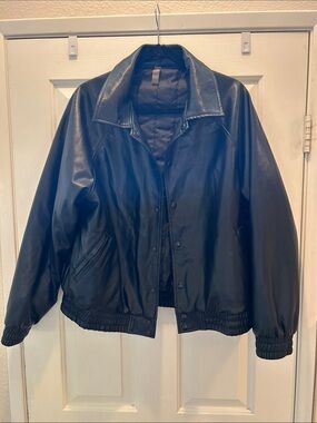 Mono B Faux Leather Bomber Jacket Black Oversized Snap Front Women’s Large